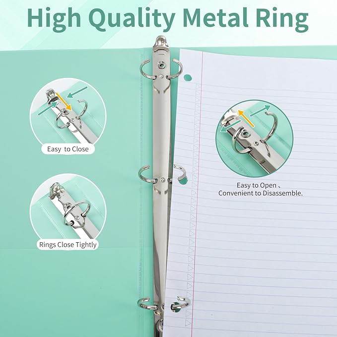 1" 3-Ring Binder, 1-inch Pastel Color Binders with 2 Inside Pockets, Clear View Cover Binder Holds 8.5'' x 11''Paper, Round Ring Binders for Office/Home/School, 6 Pack (Assorted 6 Colors)