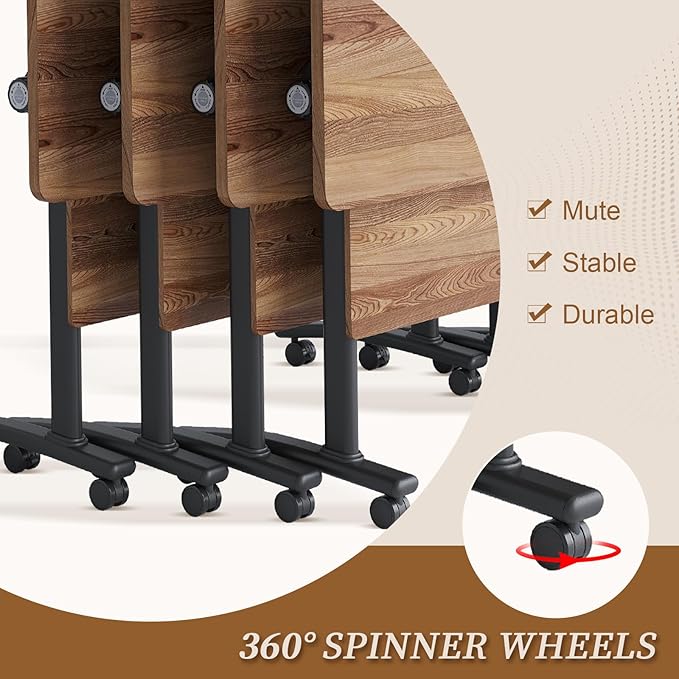 Folding Conference Room Table, Modern Conference Tables with Silent Wheels, Large Rectangular Mobile Training Tables for Office Classroom, Foldable Modular Boardroom Seminar Table (10pack L47.2in)