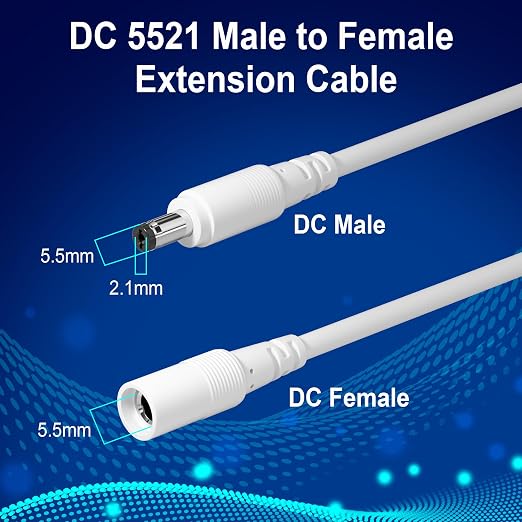 12V DC Power Extension Cable 20 FT, 5.5 mm x 2.1 mm 5521 Male to Female Supply - Image 2