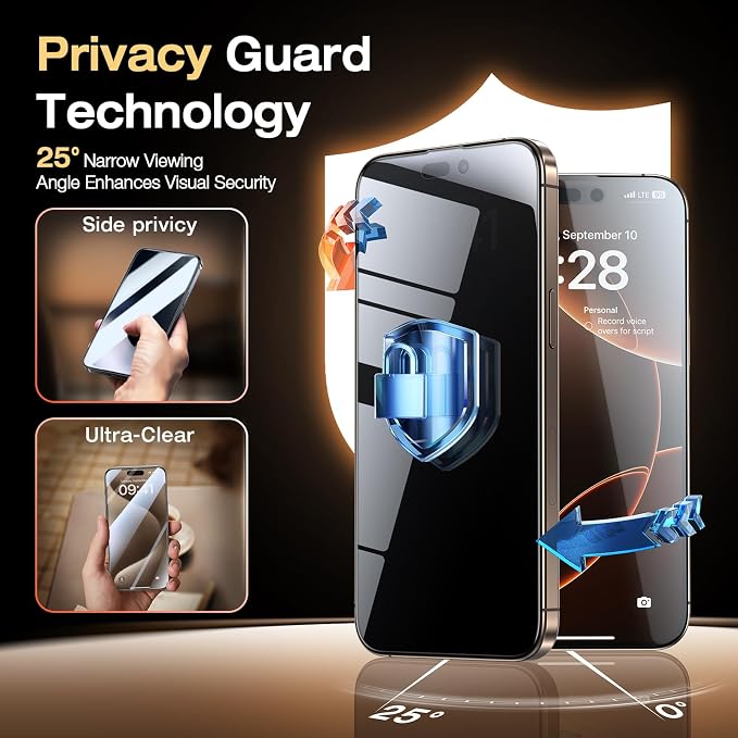 EGV Compatible for iPhone 16 Pro Privacy Screen Protector, Privacy Screen - Image 2