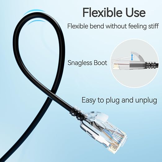 Cat6 Slim Patch Cables 1 Feet 24-Pack Black, Cat6a Patch Cables 10Gbps 550MHz - Image 5