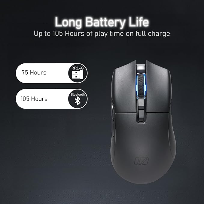 iRocks M31R Wireless Gaming Mouse, Triple Mode 2.4G/ Bluetooth/USB-C Detachable Cable Gaming Mouse, Kailh GM8.0 Mouse Switches, Advanced PixArt PAW3395 Optical Sensor, Up to 26,000 DPI - Black