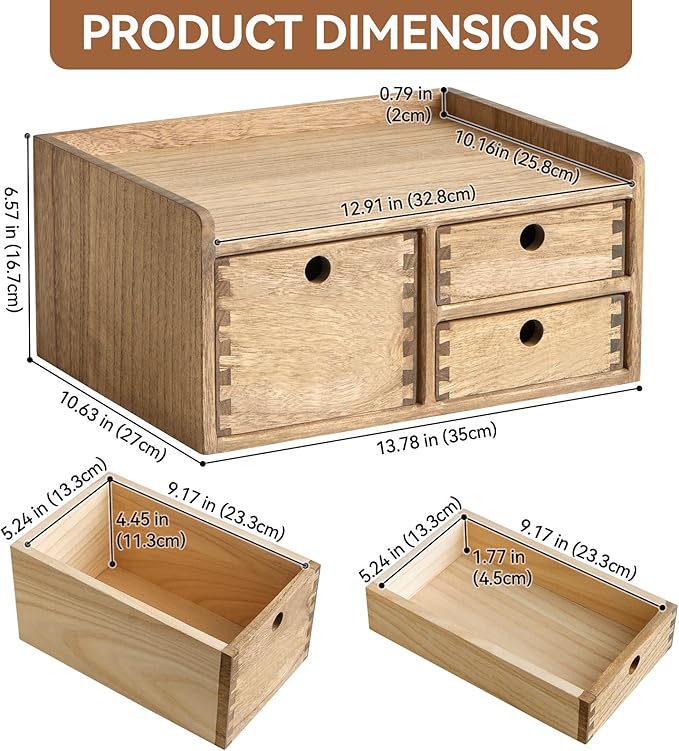 KIRIGEN Desk Organizer with 3 Drawers - Wood Drawer Storage Box with Trays for Tabletop - Workspace Office Toiletries Supplies Tool Caddy - Wooden Storage Cabinet1 Layer Dark Brown（DT1D3C-DBR）