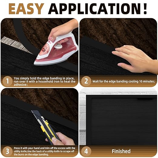 GSCIT Club Black Edge Banding, 1 inch x 50ft Melamine Edge Banding with Hot Melt Adhesive Preglued Cabinet Edge Banding Flexible Black Veneer Edging