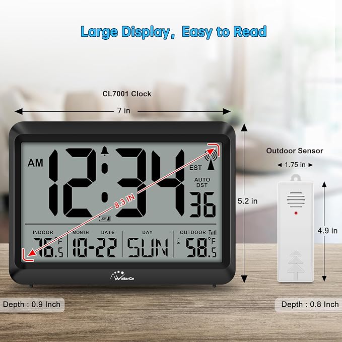 WallarGe Atomic Clock with Indoor Outdoor Temperature - Image 2