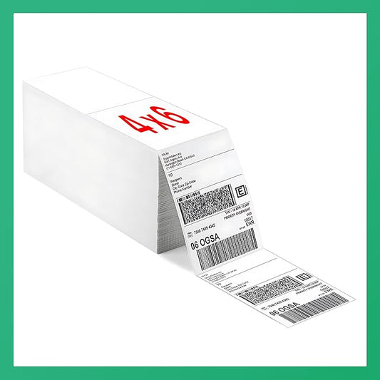 Fanfold 4 x 6 inch Thermal Labels Stack Direct White Strong Adhesive Perforated Postage Shipping Printer Compatible with Zebra SNBC Epson Rollo (3000, Fanfold)