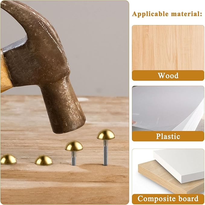 30 Pcs Retro Solid Pure Brass Tacks, 1/2",12 mm Upholstery Nails for Furniture, Decorative Brass Nails for Wood, Carpet Tacks, Cap Nails,Thumb Tacks, Brass Fasteners