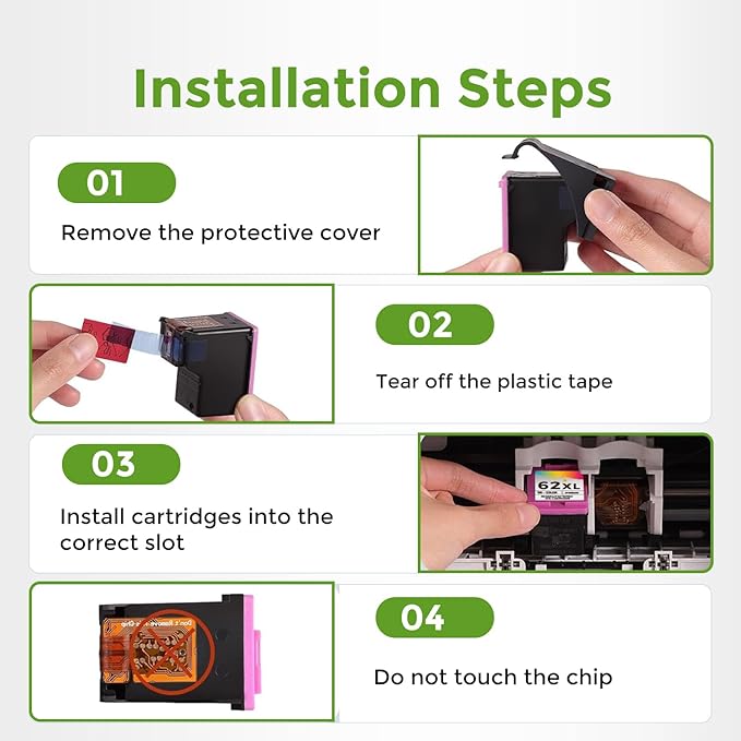 62XL Ink Cartridges Black and Color Replacement for HP 62 XL Hp62XL Cartridge for Envy 5660 7640 7645 5540 5549 OfficeJet 5745 5740 5741 8040 (2 Pack)