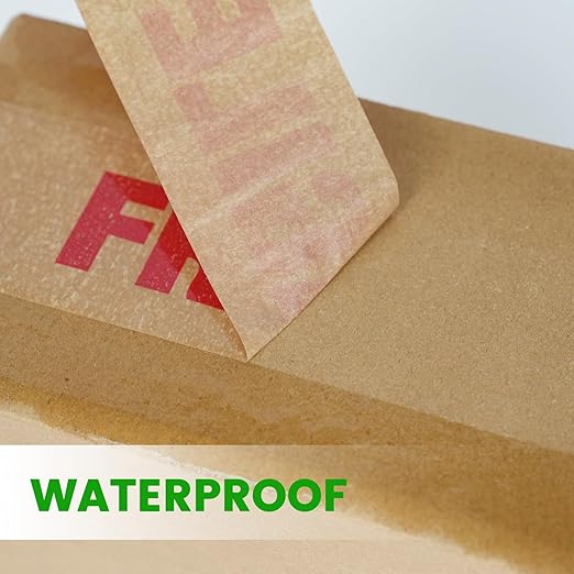 ADHES Fragile Tape, Biodegradable Kraft Paper Tape - 2in x 55yds, 6 Rolls, Strong Adhesive, Eco-Friendly Paper Packing Tape for Shipping & Moving, Heavy Duty Protection for Fragile Items