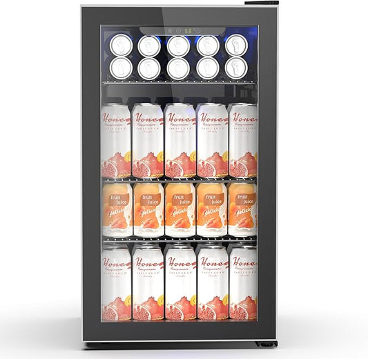 26 Bottle Wine Cooler 130 Can Beverage Refrigerator, Small Freestanding Cabinet Wine Cellar with 40℉-61℉ Temperature Control Glass Door, Black