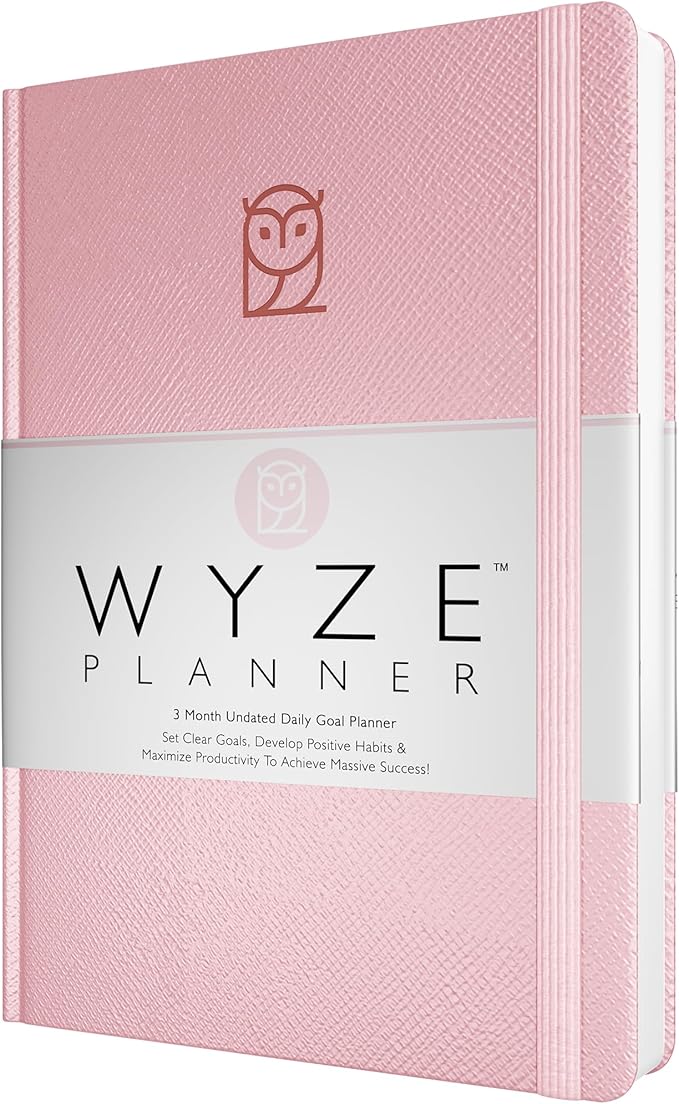 Undated Daily Planner – 3-Month A5 Productivity Organizer with Full Page Per Day, Hourly Schedule, Goal Setting, Habit Tracker, Weekly & Monthly Pages – Hardcover Time Management Notebook (Pink)
