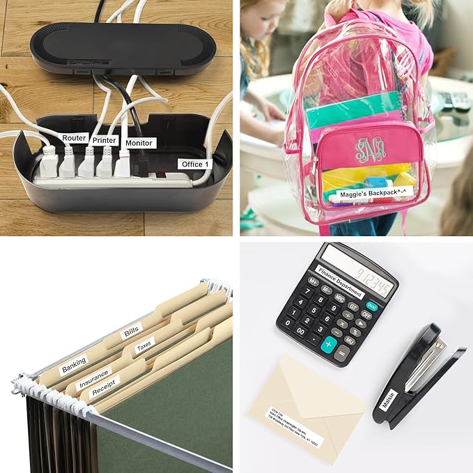 SUPVAN E10 Bluetooth Label Maker Machine with 3 Tapes, Continuous Waterproof Label, Versatile App with 35 Fonts and 1k+ Icons, Inkless Labeler for Home, Kitchen, School, Office Organization, Black