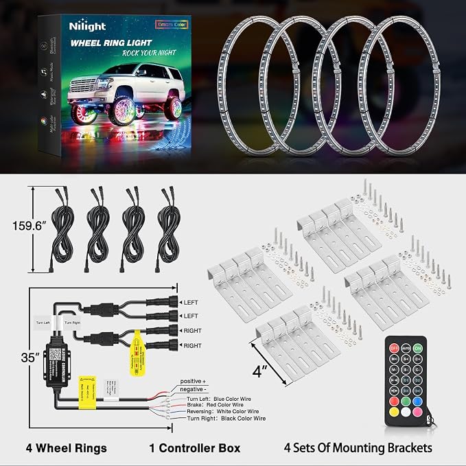Nilight 4PCS 17.5inch Double Row Wheel Ring Lights Dream Color - Image 8