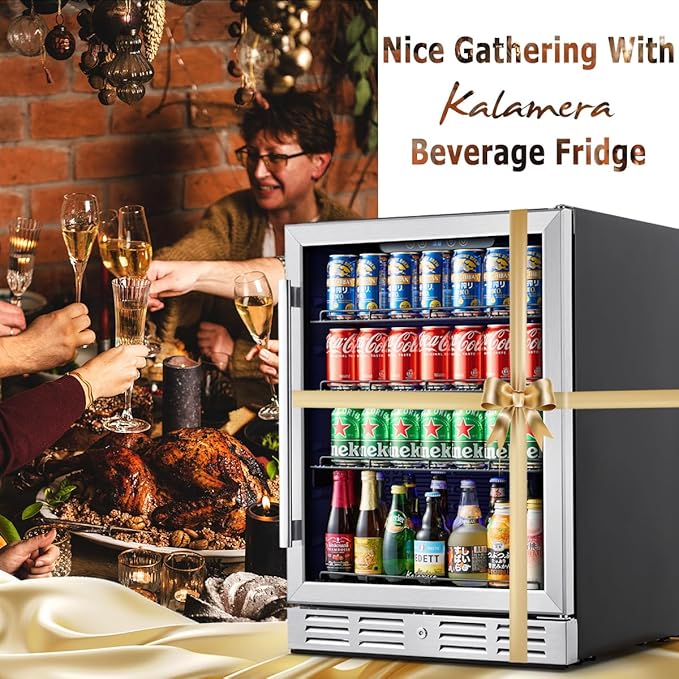 Kalamera 24 inch Beverage Refrigerator - 154 Cans Capacity Beverage Cooler- Fit Perfectly into 24" Space Built in Counter or Freestanding - for Soda, Water, Beer or Wine - For Kitchen, Bar or Office