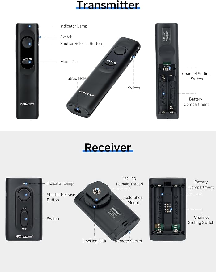 PROfezzion Wireless Shutter Release Remote Control Radio Control Shutter Release - Image 6