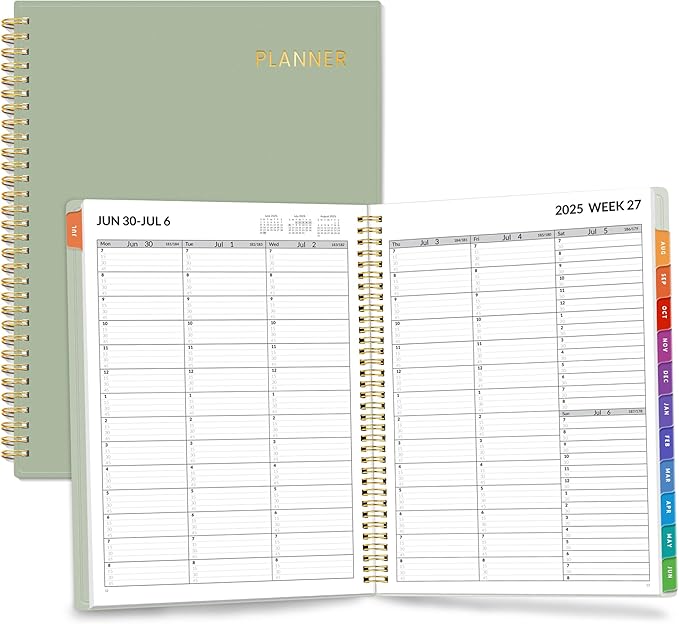 SUNEE 2025-2026 Appointment Book, Quarter-Hourly, Weekly & Monthly - from July 2025 to June 2026, 8.5"x11" Academic Planner, Flexible Cover, Note Pages, Pockets, Bookmark, Spiral Binding, Sage Green