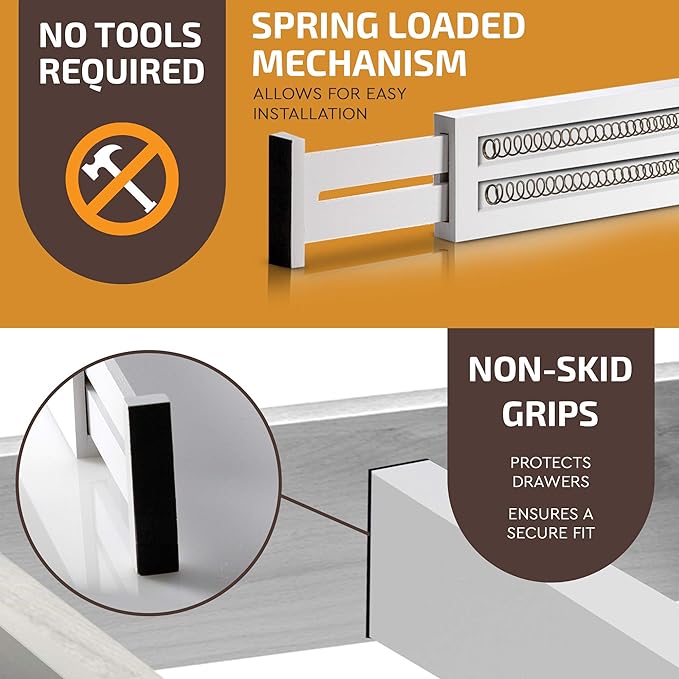 Adjustable Bamboo Drawer Divider Organizers - 6 Pack Large Expandable Drawer Organization Separators for Kitchen Utensils, Dresser, Bedroom, Bathroom, Baby Drawer, Office - 17.5” to 22" (White)