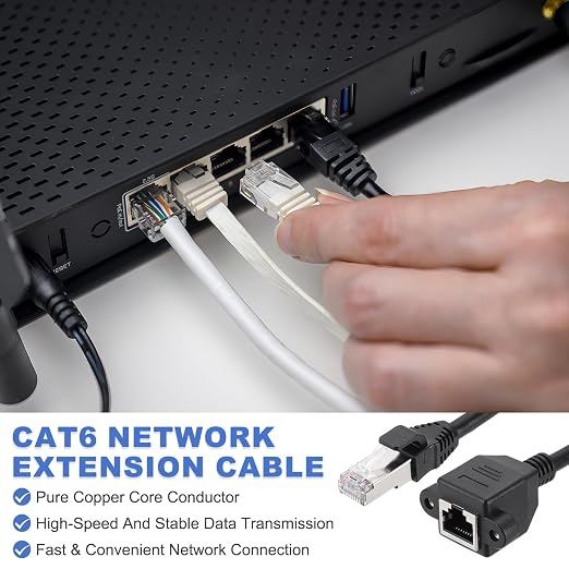 MECCANIXITY Cat6 Ethernet Extension Cable, 2Ft RJ45 Male to Female Screw Panel - Image 3