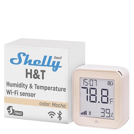 Shelly H&T Gen3 Mocha | Wi-Fi and Bluetooth Smart Temperature & Humidity Sensor by Shelly
