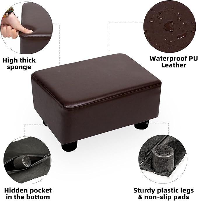CAROLMADE Small Foot Stool Ottoman Footstool with Legs Under Desk Footrest for Living Room Bedroom and Office, Dark Brown