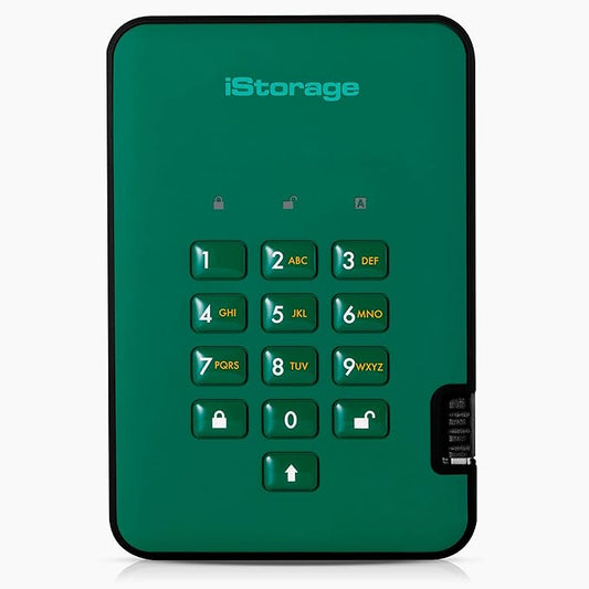 iStorage diskAshur2 HDD 3TB Green | Secure portable hard drive | Password protected | Dust & water resistant | Hardware Encryption