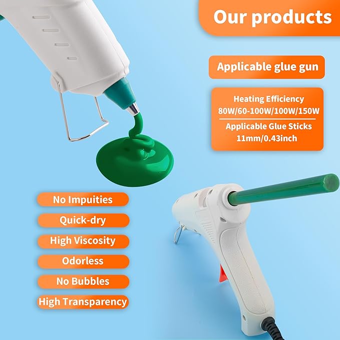 Green hot Glue Sticks Full Size 0.43” Dia x 8” Long, 52 pcs Hot melt Adhesive Glue Sticks, All-Purpose Colored Glue Gun Sticks for Christmas Decoration DIY Crafts Arts School Repair Bonding