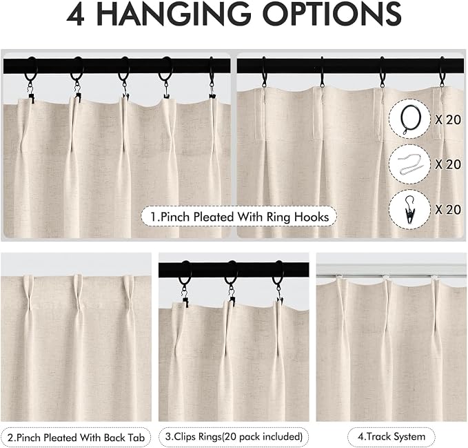 Memory Trained Pinch Pleated Curtains 108 Inches Long, Viral Linen Pinch Pleat - Image 6