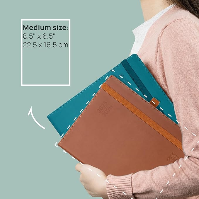 POPRUN Planner 2025-2026 (Medium - 6.5'' x 8.5'') Academic Weekly Calendar (July 2025 - June 2026) with Hourly Time Slots, Monthly Tabs, 100GSM Thick Papers, Leather Soft Cover - Green