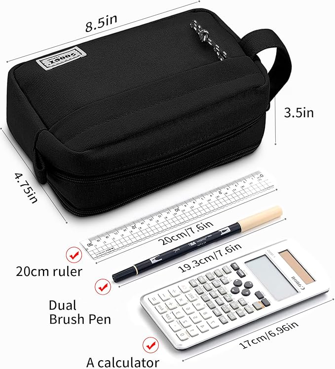 Sooez Big Capacity Pencil Pen Case, Upgraded Canvas Pencil Pouch Pencil Bag Organizer, Large Storage with Separate Compartments Easy Grip Handle, Aesthetic Supply for School Teens Adults