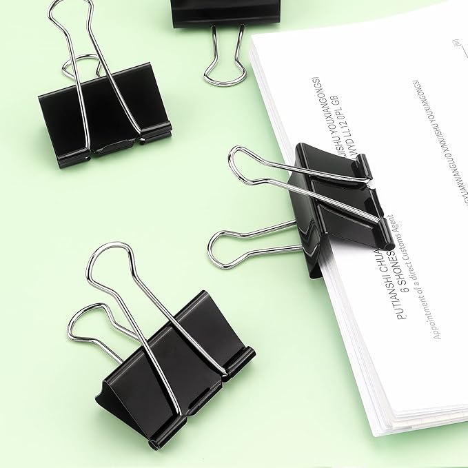 ZZTX Large Binder Clips Paper Clamps Clips Black, 1.6 Inches, 12 Pack