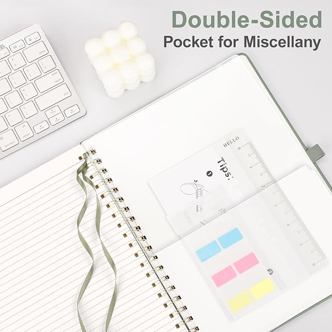 AHGXG Lined Spiral Journal Notebook for Women Men, 8.5" x 11", A4 Large, College Ruled, Hardcover Leather, 100 GSM Paper, Notebooks for Work School Note Taking Writing, Sage Green