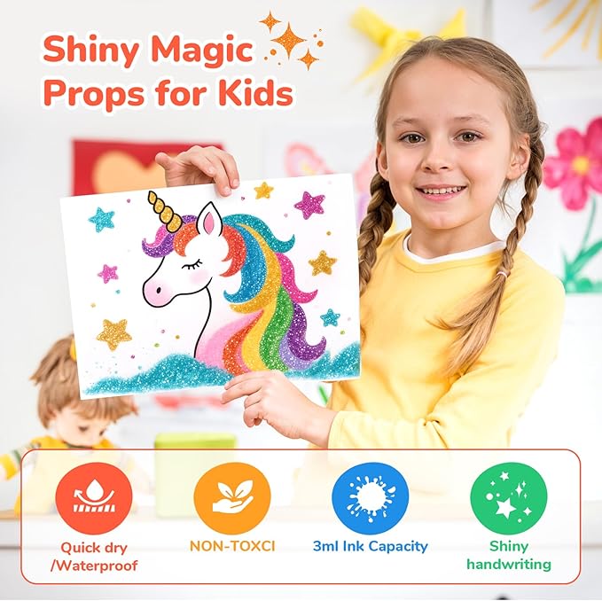 JoyCat 3mm Medium Tip Glitter Markers - 12 Vibrant Colors (Red to Pink) | 3ml High-Capacity Ink | Multi-Surface Paint Pens for Rock, Wood, Fabric, Glass | Gift for Kids DIY Crafts