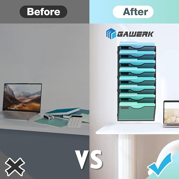 8-Tier Wall File Organizer Hanging Wall File Holder Wall Mount Paper Folder Organize, Mesh Magazine Document Mail Organizer Wall Organizer for Office School Home, Black