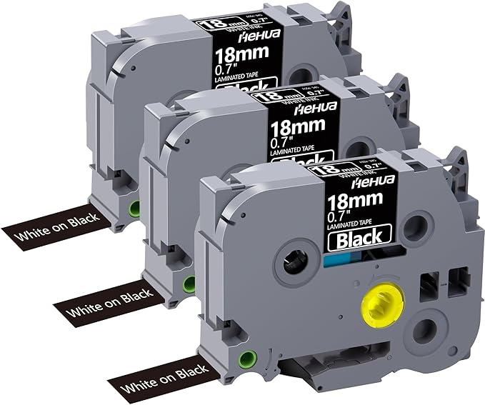 Hehua Tze Tz 18mm 0.7 Laminated Black Tape Compatible for Brother P-Touch TZe-345 TZe345 TZ-345 TZ345 Label for Ptouch PT D400 D600 D610 P710bt, 3/4'' x 26.2ft White on Black, 3 Pack