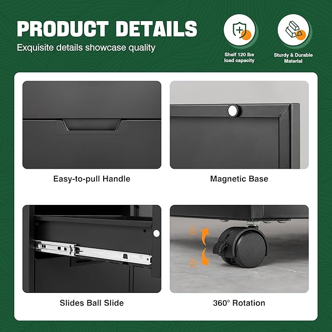 Letaya 5 Drawer Storage Cabinet, Mobile Printer Stand for Home Office,Dresser Chest with Shelves and Door(Black)