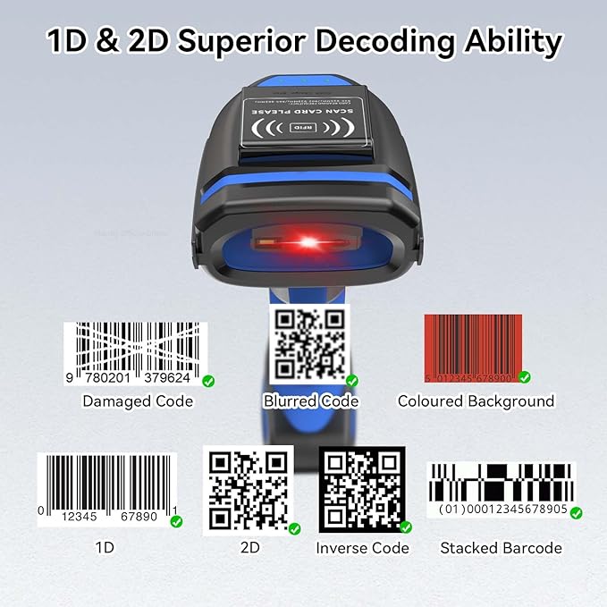 Alacrity Wireless Charging 1D 2D Barcode Scanner, UHF RFID Tags Reader, 2.4Ghz Wireless Bluetooth Wired 3 in 1 Connectivity, for Retail, Logistics, Manufacturing