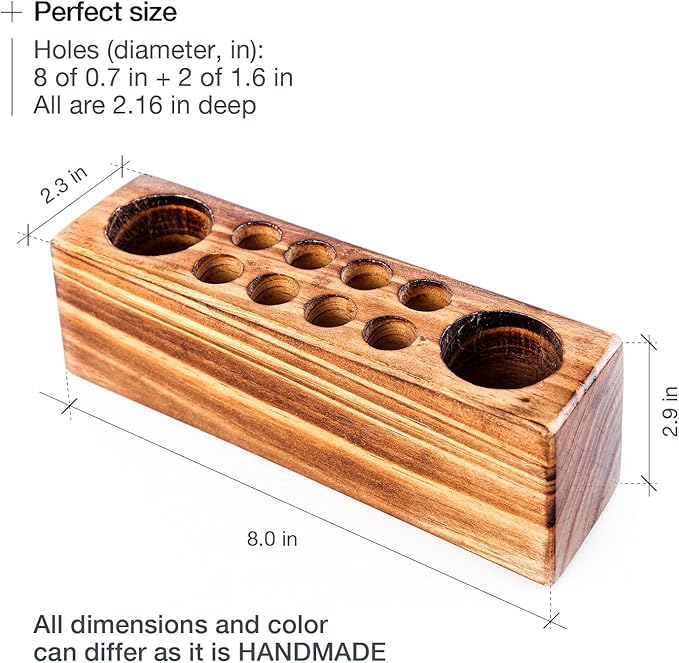 Solid Pine Wood Pen Holder for Desk – Fountain Pen Holder – Stylish Wooden Pencil Holder and Pen Desk Organizer