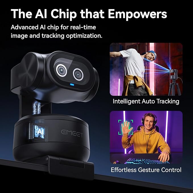 EMEET PIXY Dual-Camera AI-Powered PTZ Camera 4K, AI Tracking, PDAF&AI Autofocus 0.2s, 1/2.55'' Sony Sensor, 3 Mics, Presets, Gesture Control, 4K Webcam for Streaming and OBS/Twitch/Switch 2 Compatible