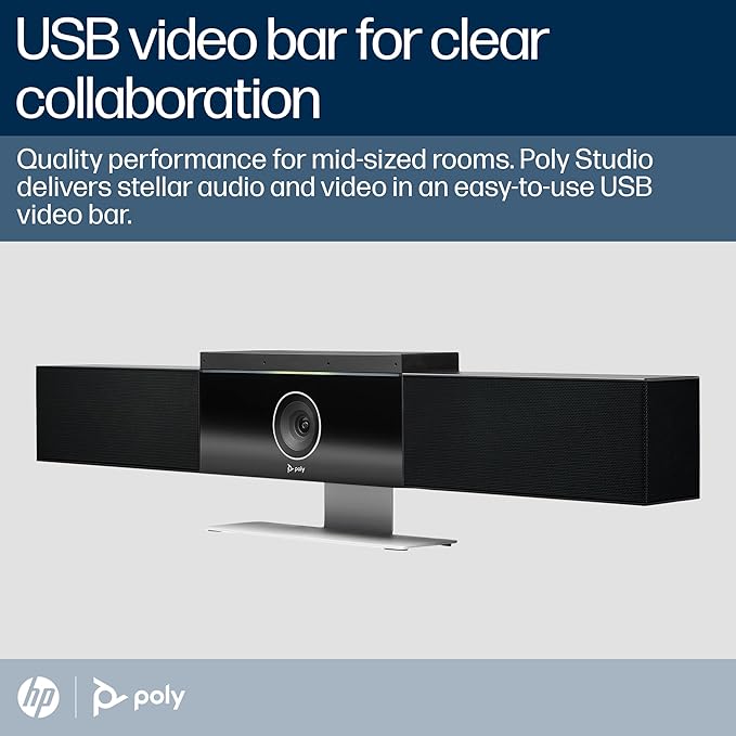 Poly Studio 4K USB Video Conference System (Plantronics) - Camera, Microphone, & Speaker Bar for Small & Medium Conference Rooms - Auto Framing & Tracking - Teams/Zoom Certified - Amazon Exclusive