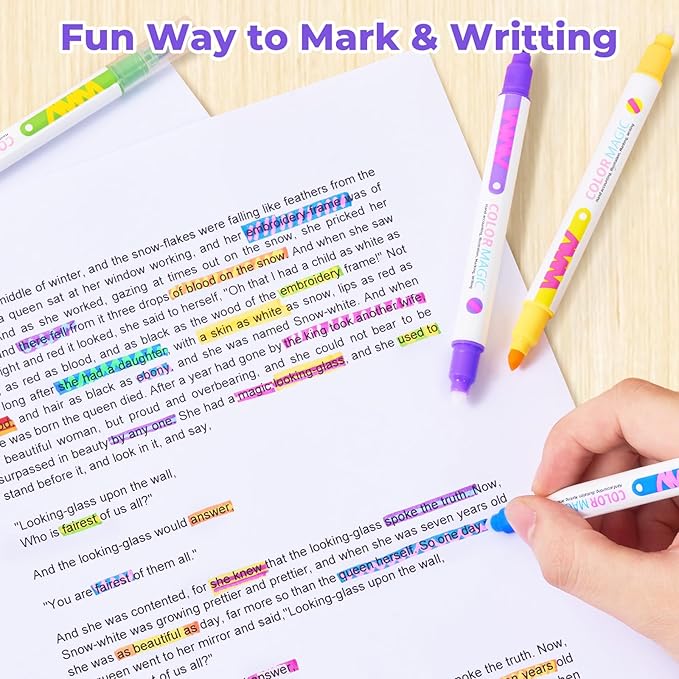 JoyCat 10 Color Changing Highlighter Pens,Dual Tip Magic Markers,Assorted Fluorescent Colors for Art Journaling,Note Taking&School Office Journaling Supplies,No Bleed,Ideal gift&marker for Kids&Adult