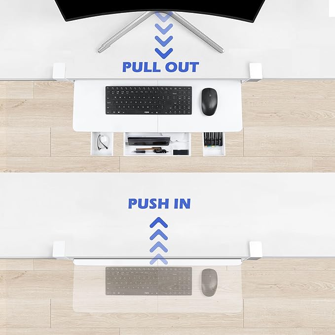 Keyboard Tray Under Desk with Drawer,26.77" X 11.81"Large Size Keyboard Tray with C Clamp-on Mount, Easy to Install, for Home Office (White)