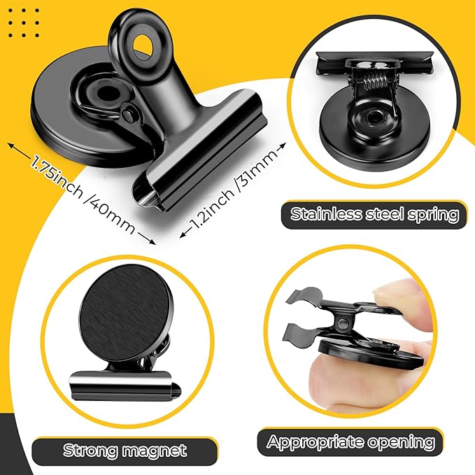 60 Pack Fridge Magnets Refrigerator Magnets, Black Magnetic Clips Whiteboard Magnets, Magnetic Clips Heavy Duty, Clips Magnet for Photo Displays, Home, Office, Classroom