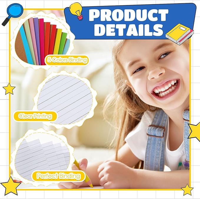 Henoyso 20 Pcs Primary Composition Notebook 9 3/4 x 7 1/2 Inch Kids Journal, Back to School Supplies, K-2 Primary Writing Notebook for Kids Student Draw and Write Story Journal (Classic Color)