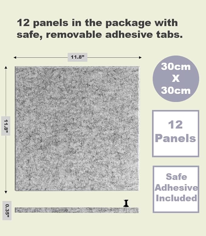 Large Cork Board Alternative - 12-Pack Felt Wall Tiles with Safe Removable Adhesive Tabs, Cork Wall Tiles Bulletin Board Home Office Essentials - Marble