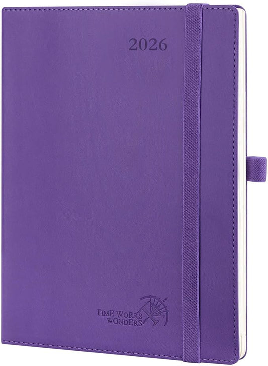 POPRUN 2026 Planner (Medium - 6.5'' x 8.5'') - 2026 Weekly Calendar ((Jan. 2026 - Dec. 2026) with Hourly Time Slots, Weekly/Monthly Appointment Book for Time Management - Leather Soft Cover - Purple