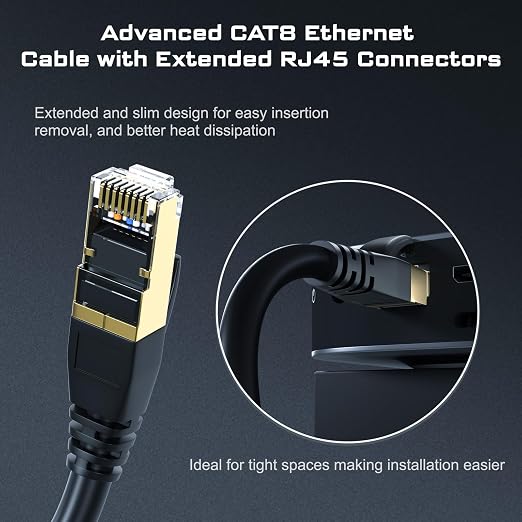 DbillionDa Cat 8 Ethernet Cable 40Gbps 2000MHz, 65FT Supports Cat7 Cat6 Cat5e - Image 4
