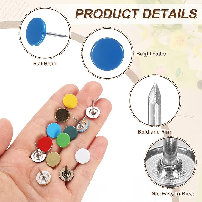 uxcell 120Pcs Push Pins, 11mmx13mm Round Flat Head Decorative Thumb Tacks Upholstery Tacks for Cork Board Office Wall Hangings, Blue