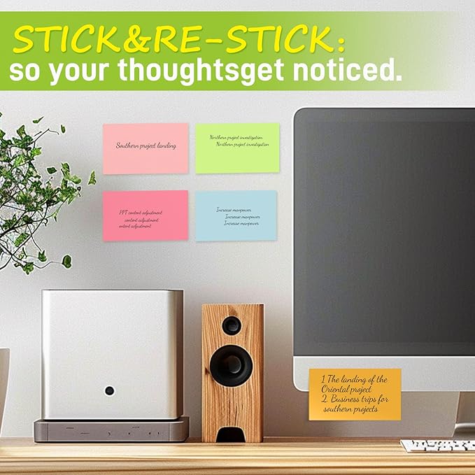 480 Sheets 3 in x 5 in Large Sticky Notes, 76 x 127 mm 6 Pads Assorted Self-Stick Pads for Notebook,Office,School and Home,80 Sheets/Pad (6 Pads Brillant)