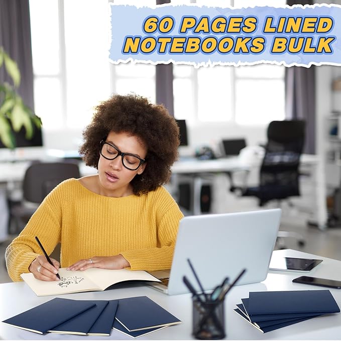 100 Pcs Kraft Notebook Journals 5.5 Inch x 8.3 Inch A5 Softcover Notebooks Bulk for Writing Sketch Office Notepad with 60 Pages 30 Sheets (Multicolor,Lined)(Navy Blue,Lined)