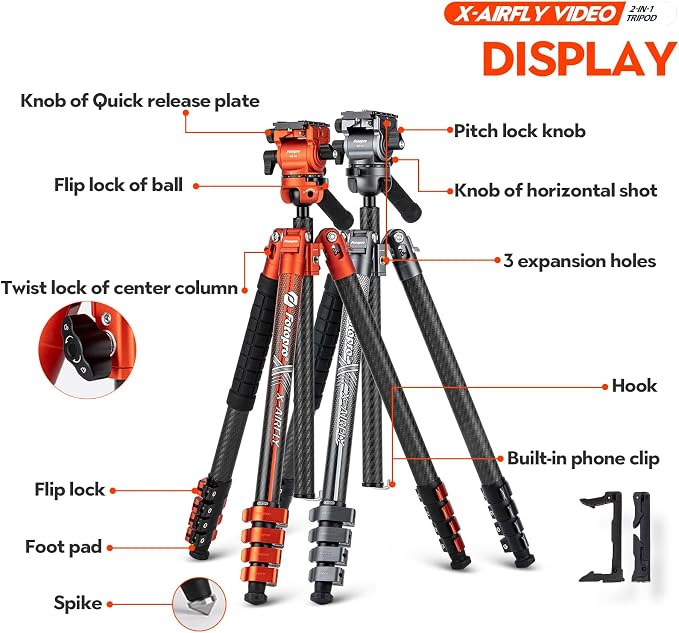 Fotopro Carbon Fiber Tripod 65 Inch Travel Tripod - Image 7